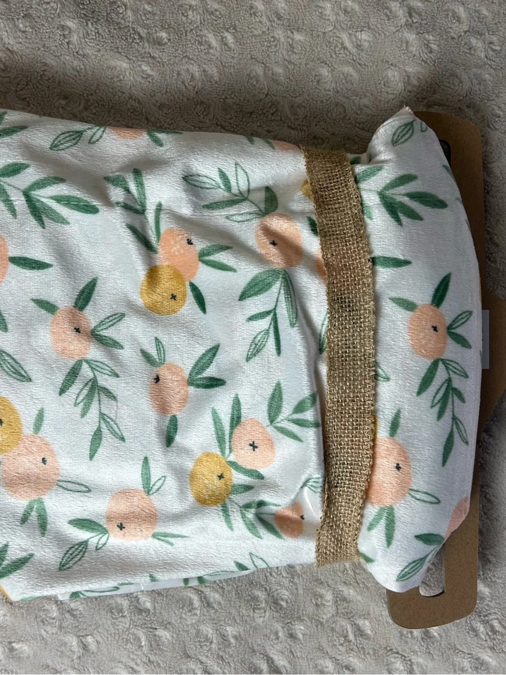 Lila & Jack Fruit Baby Blanket Lemon Orange Citrus Peach White Stripes Green